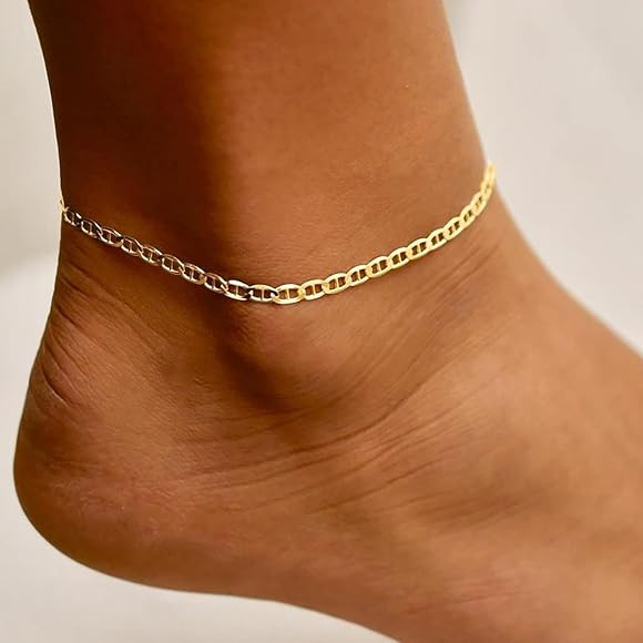 Tasiso 14K Gold Plated Layered Satellite Beads Heart Anklets Layering Rhinestone Cubic Zirconia Ankl | Amazon (US)