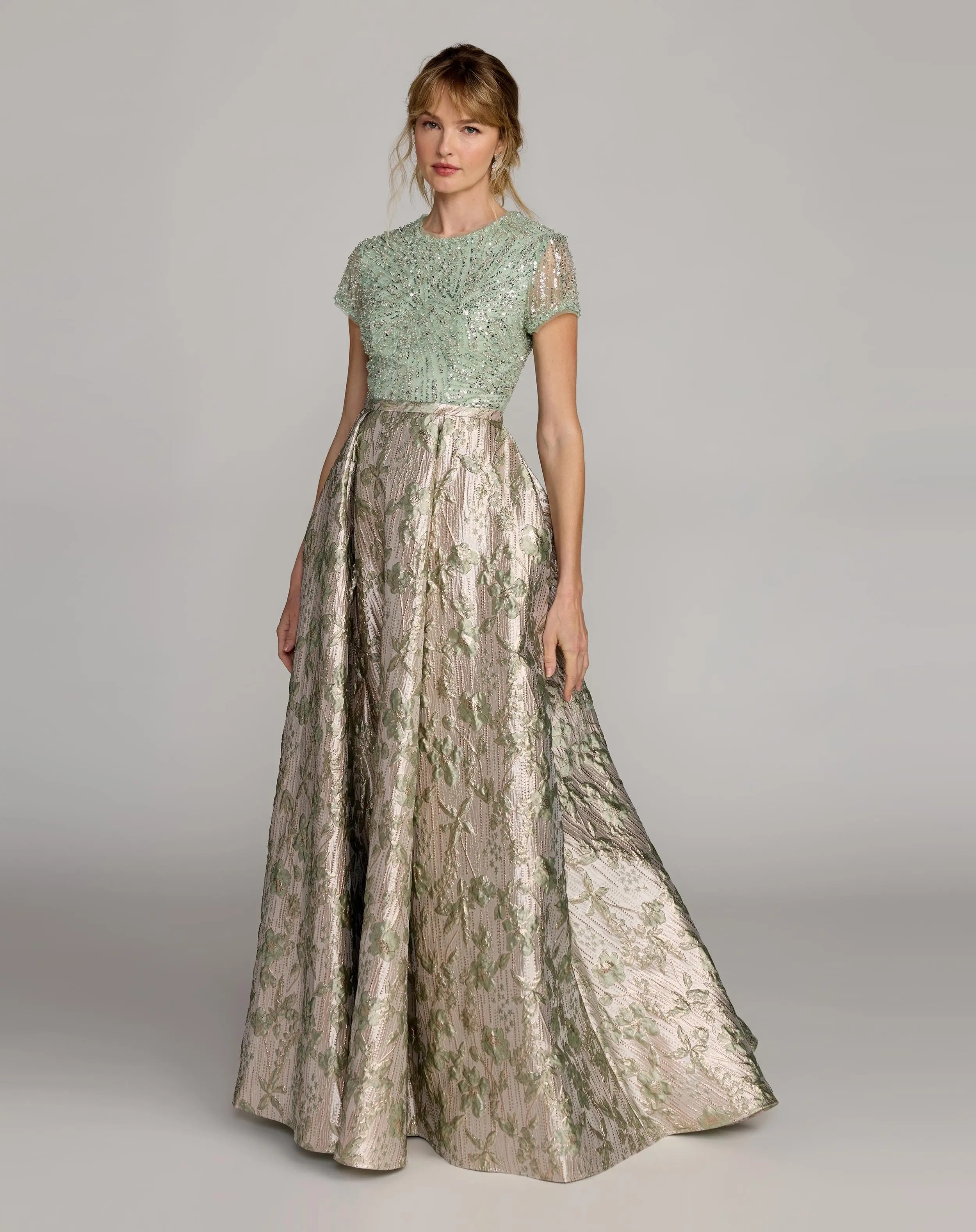 Green Sequin Embellished Floral Jacquard Ball Gown | Mac Duggal | Mac Duggal
