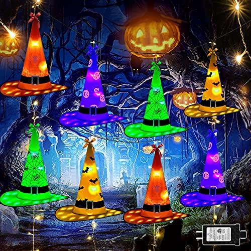 ROADAYLY Halloween Decorations Witch Hat Lights 8pcs 26ft LED Hanging Glowing Large Witch Hats 8 Mod | Amazon (US)