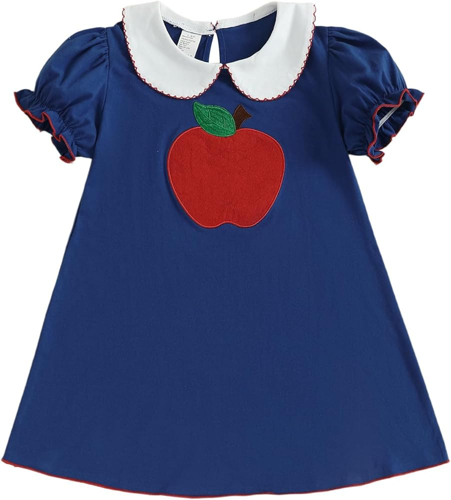 Toddler Baby Girl Back to School Outfit First Day of School Dress Plaid Embroidery Puff Sleeve Smocked Dresses Clothes | Amazon (US)