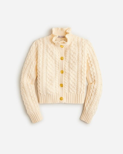Cable-knit ruffleneck sweater lady jacket | J. Crew US