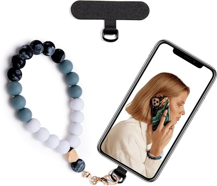 Silicone Beaded Phone Wrist Strap,phone bracelet strap with Tether Tab,Elastic Hands-Free wristle... | Amazon (US)