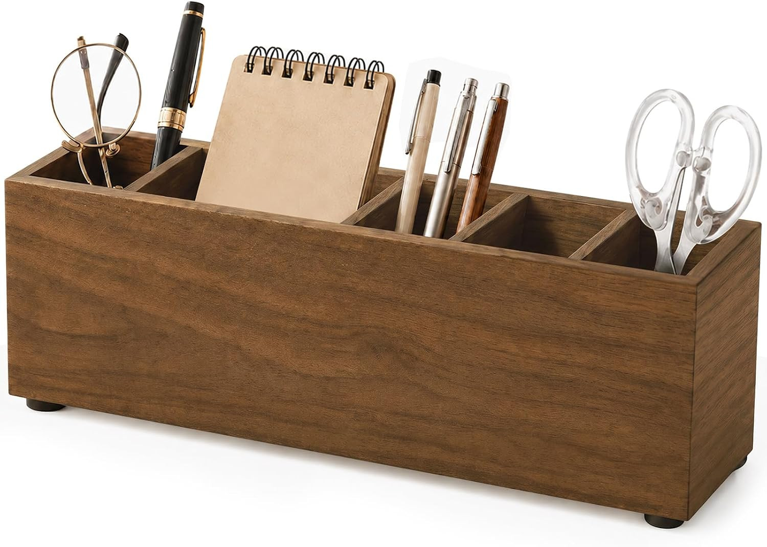 Jetec Wooden Pencil Pen Holder for Desk, Walnut, 6 Compartments | Amazon (US)