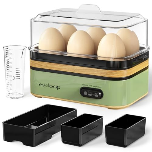 Evoloop Rapid Egg Cooker Electric 6 Eggs Capacity, Soft, Medium, Hard Boiled, Poacher, Omelet Maker Egg Poacher With Auto Shut-Off, BPA Free (Green) | Amazon (US)