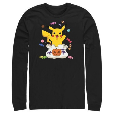 Men's Pokemon Halloween Pikachu Candy Bag  Long Sleeve Shirt - Black - Large | Target