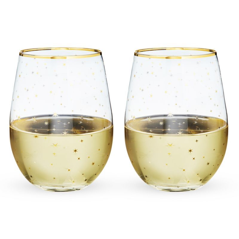 Twine Starlight Stemless Wine Glasses, Set of 2 18 oz Festive Gold Rim Tumblers, Decorative Barwa... | Target