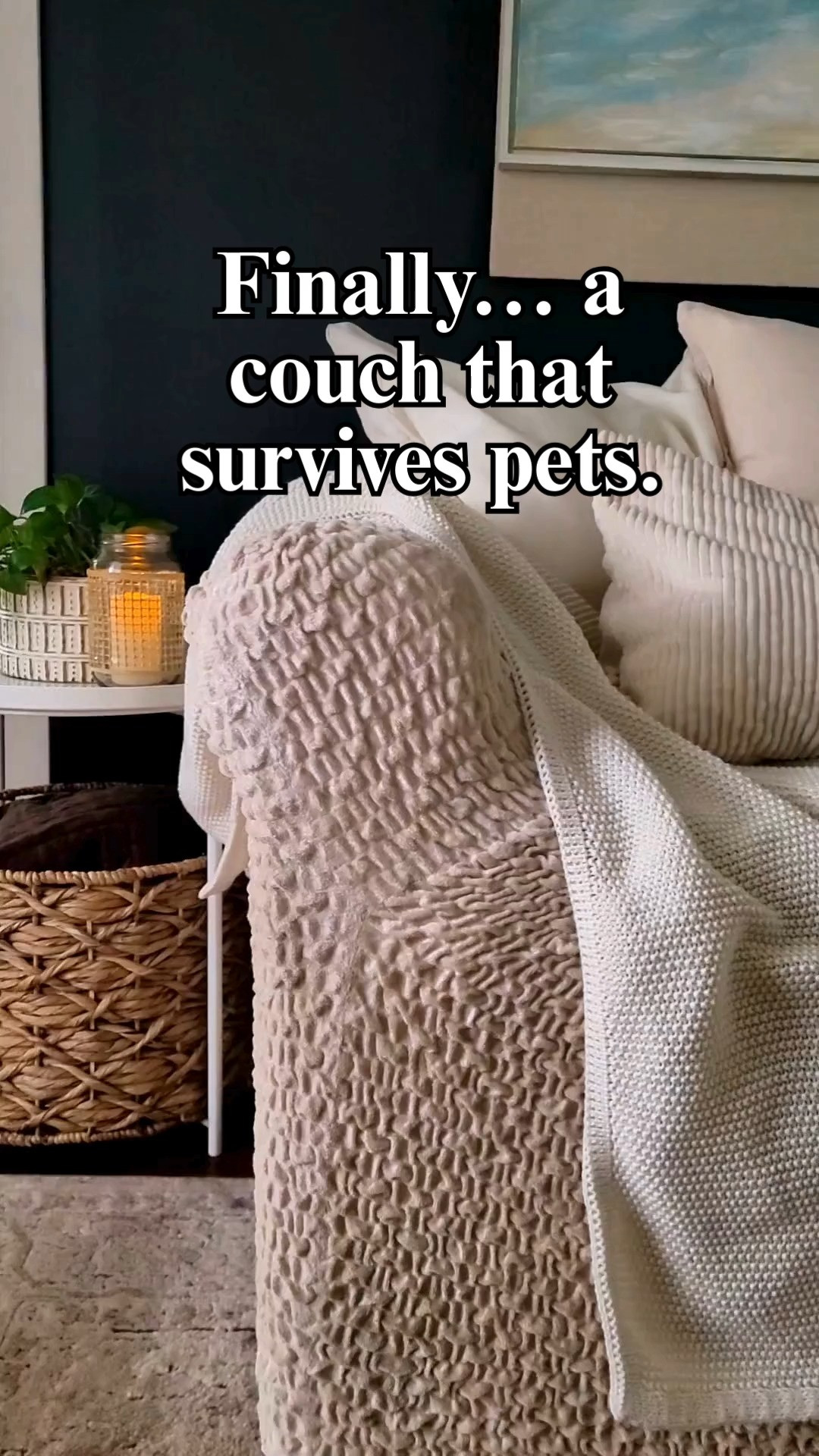 This slipcover SAVED our sofa 🐾💛 If you’re not ready to replace your couch but need it to survive pets and everyday life, this stretch cover fits snug and washes beautifully. Budget-friendly + practical = my kind of home upgrade ✨ #petfriendlyhome #budgetdecor #amazonfinds #sofaslipcover #LTKdayinmylife 

 #LTKHome