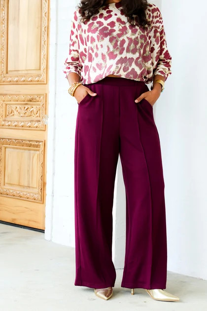 Made For Moments Burgundy Wide Leg Pant | The Willow Tree