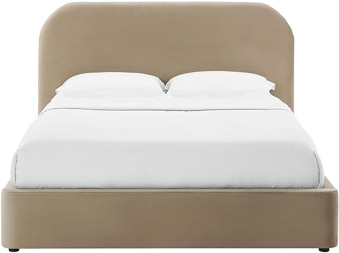 Modway Keynote Modern Queen Bed Frame with Curve Shaped Headboard in Taupe, Upholstered in Perfor... | Amazon (US)