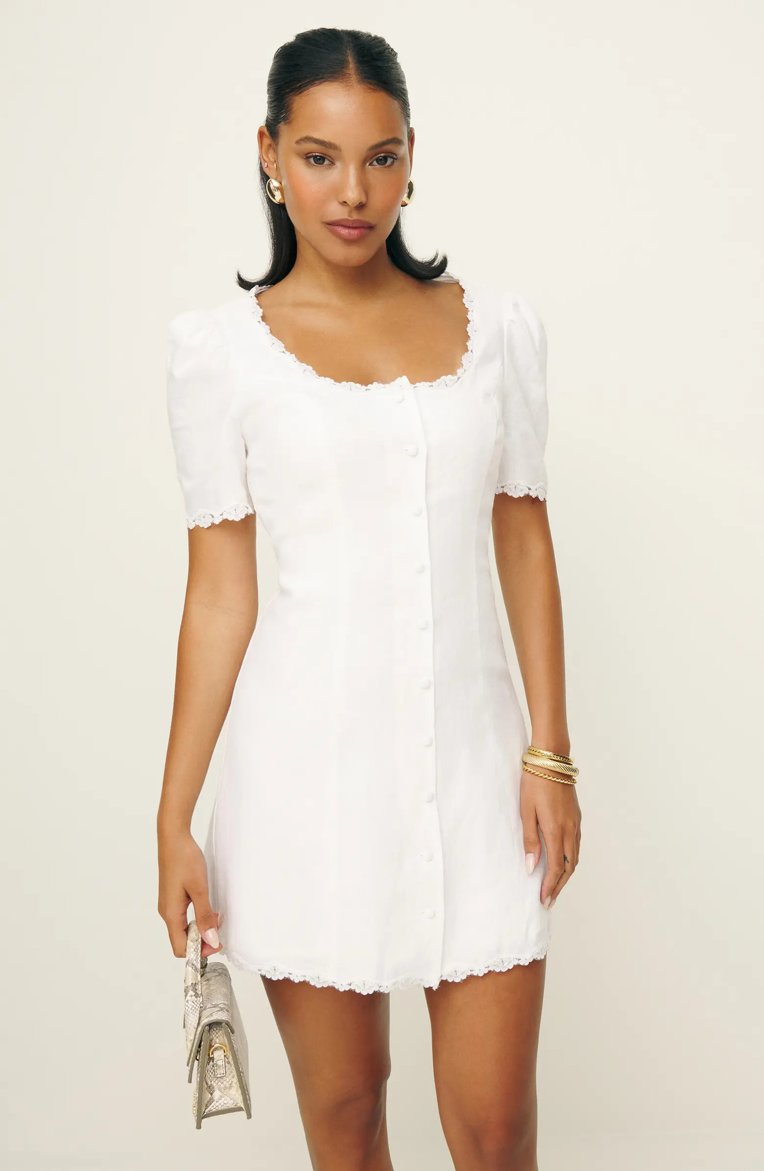 Reformation Annabella Lace Trim Linen Minidress | Nordstrom | Nordstrom