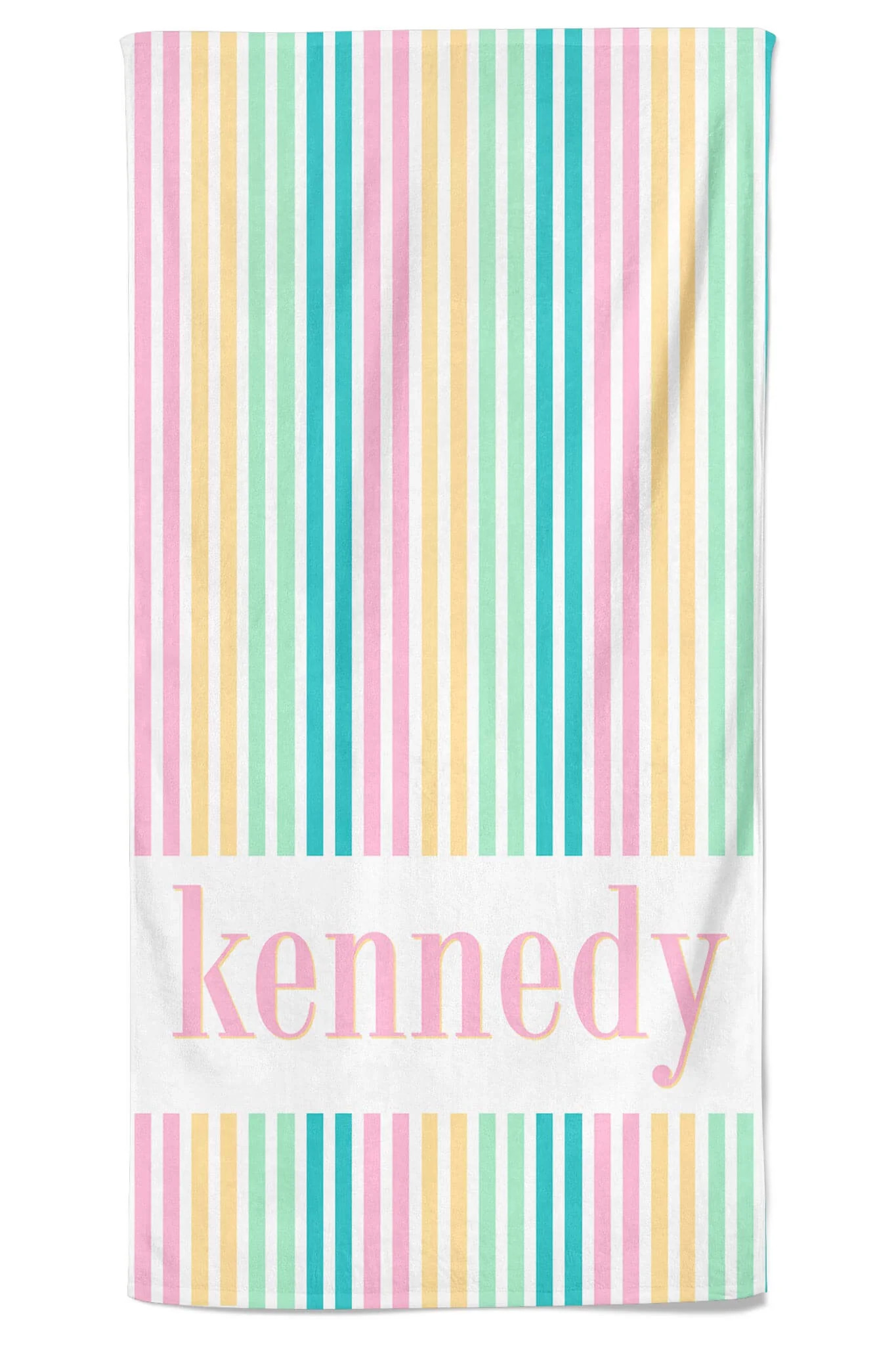 Personalized Kids Beach Towel | Multicolor Seersucker Pink | Caden Lane