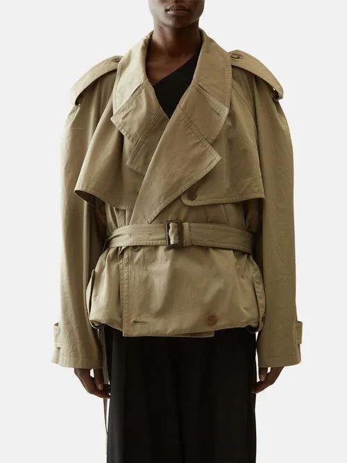 Balenciaga - Oversized Cropped Twill Trench Coat - Womens - Beige | Matches (US)