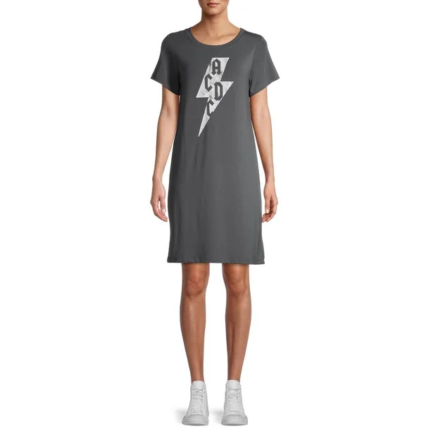 Women's AC/DC Bolt Short Sleeve Graphic Knit T-Shirt Dress | Walmart (US)