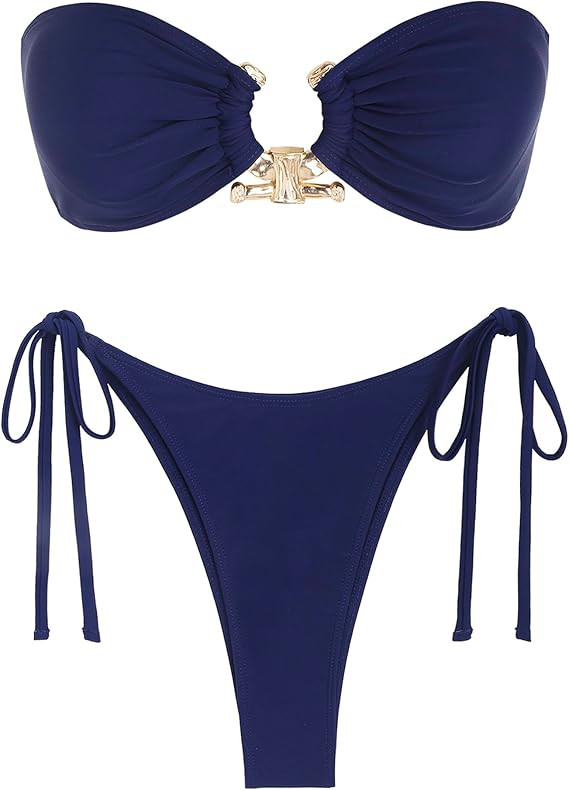 ZAFUL Bikini Sets for Women Strapless Top Sexy High Cut Bathing Suit Bandeau Two Piece Swimsuit S... | Amazon (US)