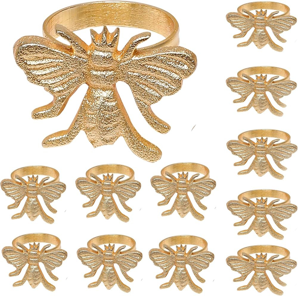 Antique Gold Metal Napkin Rings - Set of 12 Elegant Bee Table Holders - Ideal Décor for Weddings... | Amazon (US)