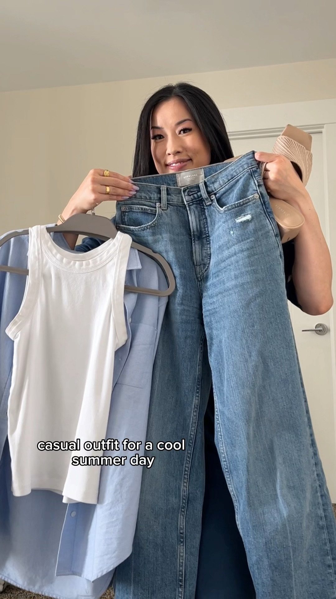 How to style a smart casual outfit for a cool summer day 💙 using the 2x2 outfit formula to style a tank top and straight leg jeans with a blue button up shirt and heeled open toe mules ✨

Everlane relaxed Oxford shirt size 2, Everlane WayHigh jean size 25, Frank And Oak tank top size S, Vivaia mules TTS

#LTKunder50 #LTKfit #LTKstyletip