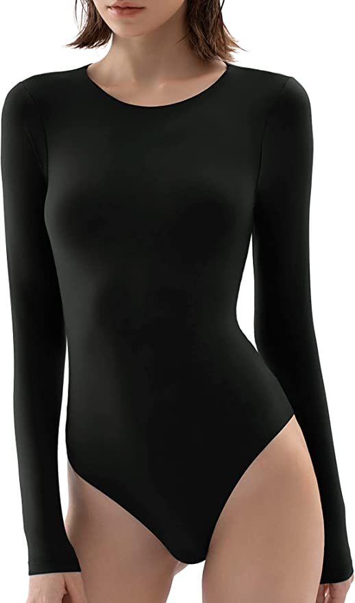 Amazon.com: PUMIEY Long Sleeve Bodysuit For Women Sexy Crew Neck Tops Body Suits Women Clothing E... | Amazon (US)
