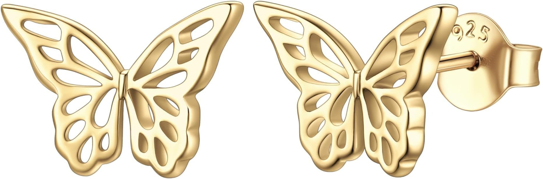 Amazon.com: ChicSilver Butterfly Earrings for Women Dainty 14k Gold Plated Stud Earrings Simple H... | Amazon (US)