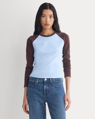 Everlane RetroSoft Cotton Raglan Shirtd Crew In Brown/Blue, Size Small | Everlane