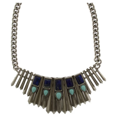 Women's Metal Necklace with Casted Graduated Paddles with Square and Teardrop Stones - Silver Ox | Target