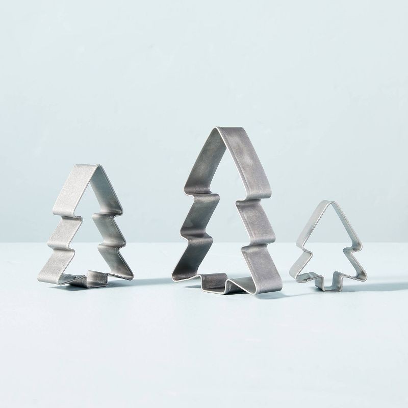3pc Winter Tree Stainless Steel Cookie Cutter Set Rumbled Silver - Hearth & Hand™ with Magnolia | Target
