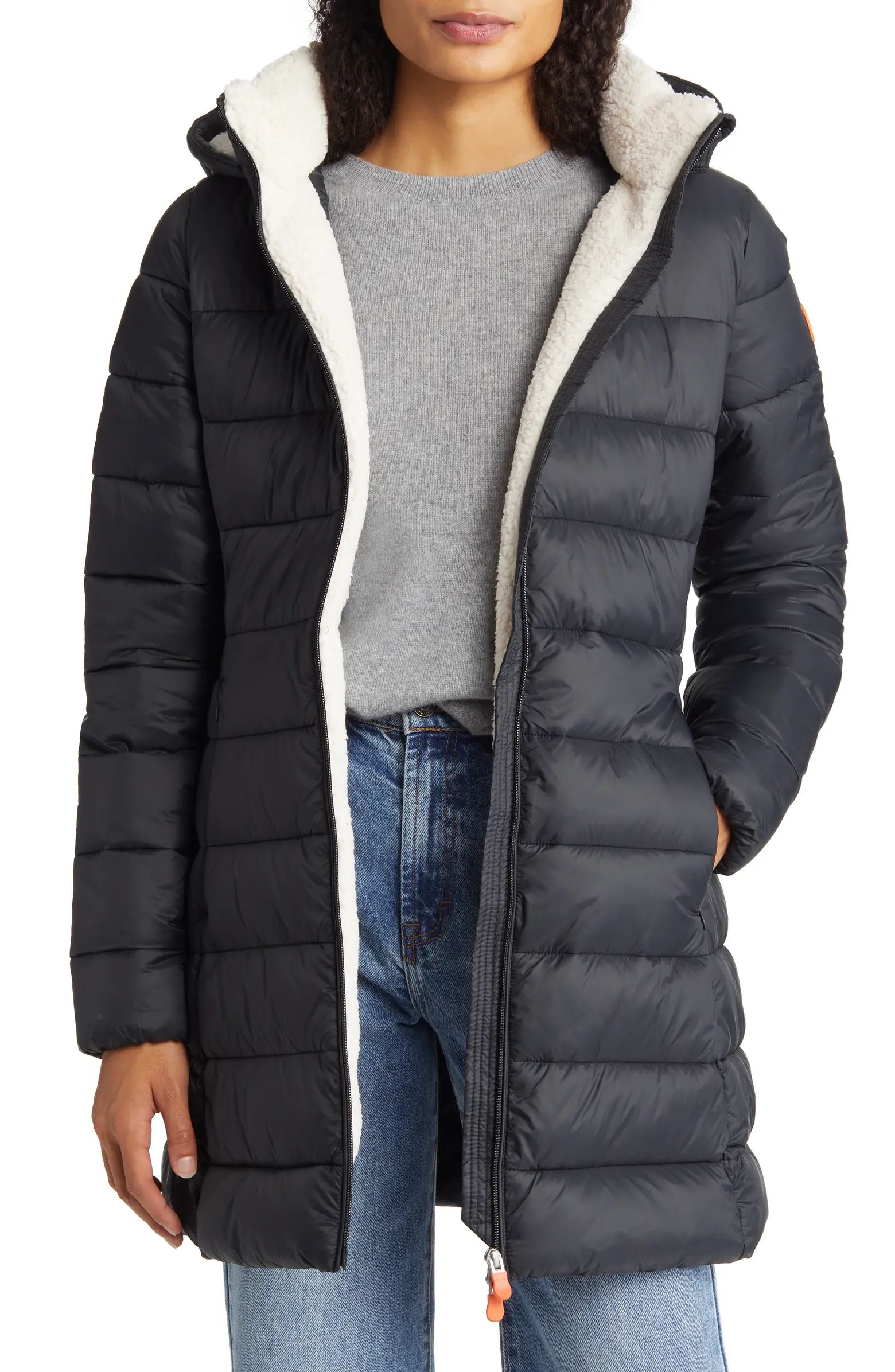 Save The Duck Cleo Faux Shearling Lined Long Quilted Coat | Nordstrom | Nordstrom