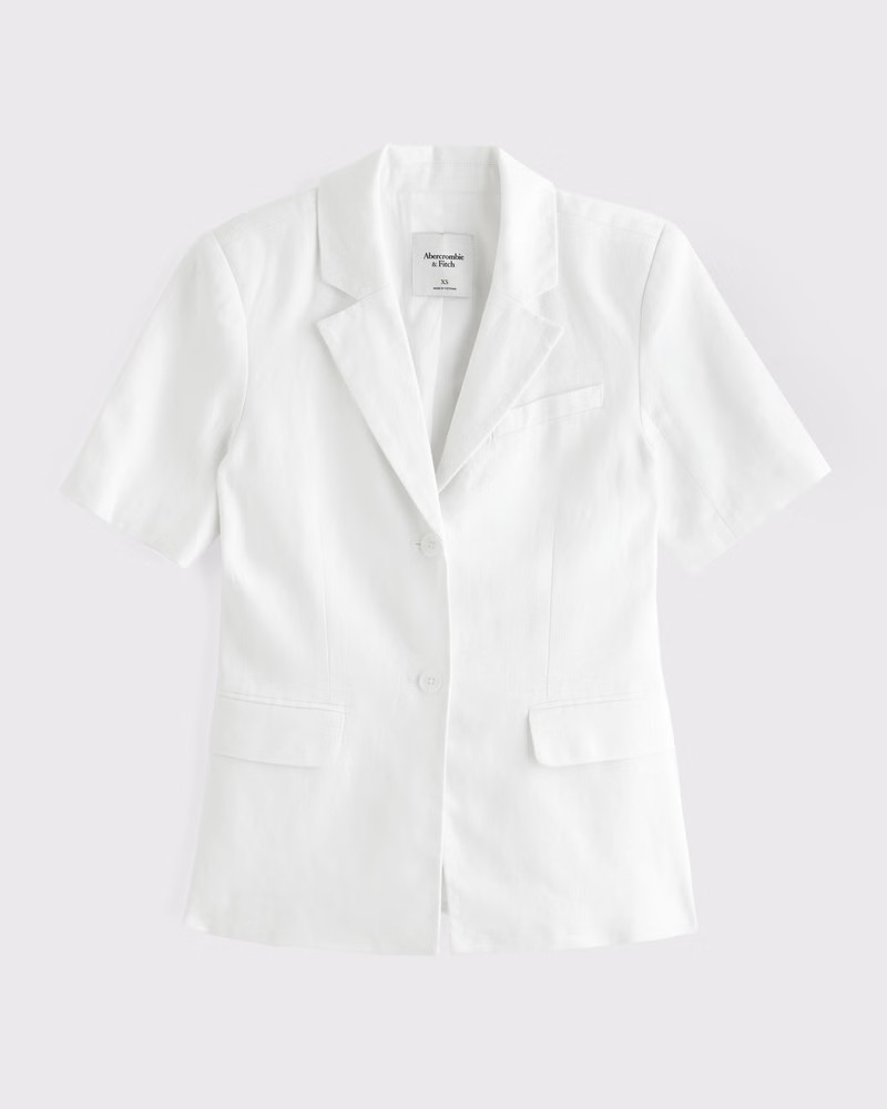 Abercrombie & Fitch Women's Short Sleeve Premium Linen Blazer in White - Size M | Abercrombie & Fitch (US)