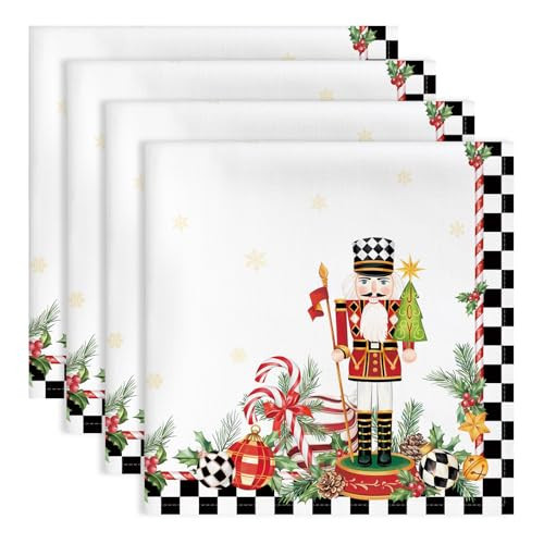 Arquiel Christmas Nutcracker Napkins, 18×18 Inch Dinner Cloth Napkins Set of 4, Washable Cotton Soft Absorbent Square Table Top Decoration for Dining Kitchen Party Wedding | Amazon (US)