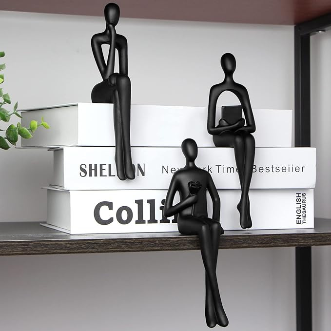 Kilarero 3Pcs Modern Bookshelf Decor Sitting Thinker Statue Abstract Sculpture, Shelf Decor Accen... | Amazon (US)