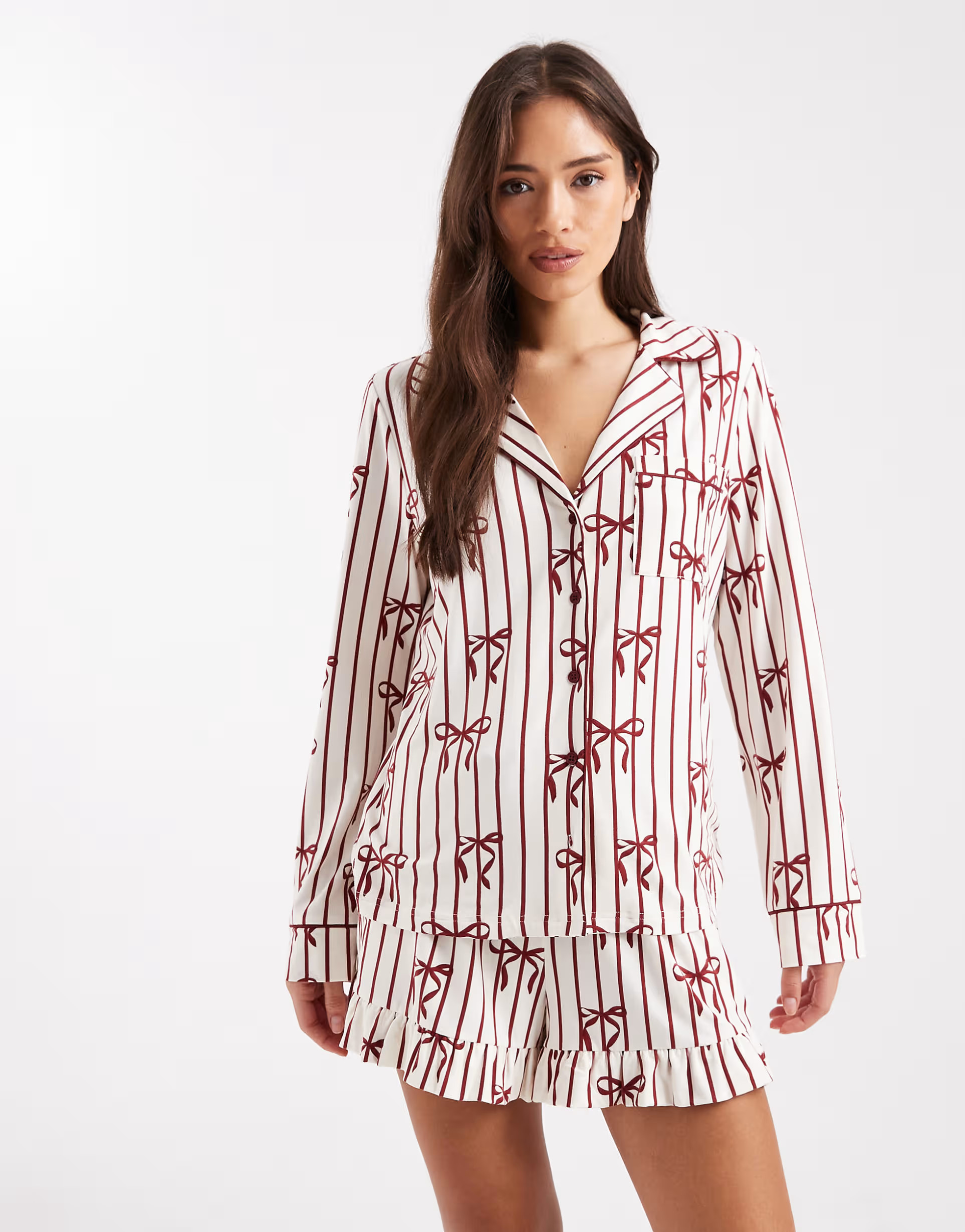 Miss Selfridge super soft jersey bow print pyjamas | ASOS | ASOS (Global)