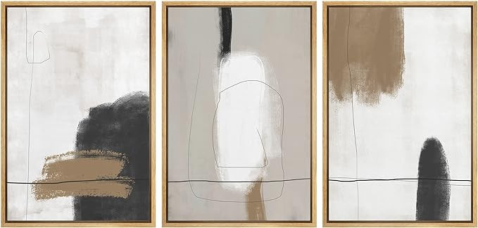 SIGNFORD Framed Canvas Print Wall Art Set Grunge Brown White Paint Strokes Abstract Shapes Illust... | Amazon (US)