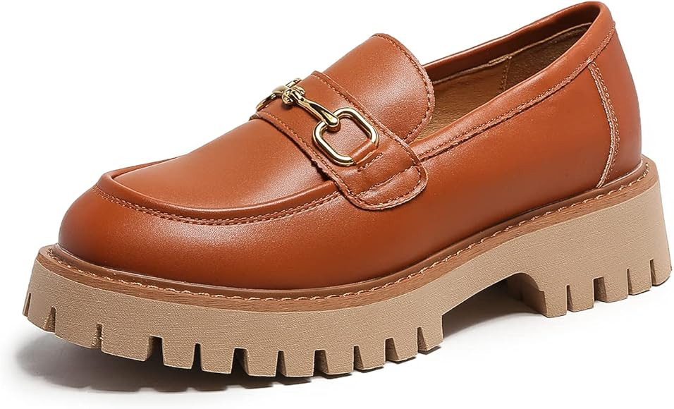 MACNMEUU Platform Loafers for Women Chunky Heel Lug Sole Loafers Slip ons Round Toe | Amazon (US)