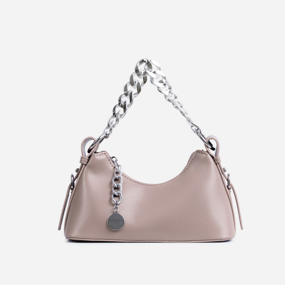 Briar Chain Strap Detail Shaped Shoulder Bag In Nude Faux Leather | EGO Shoes (US & Canada)