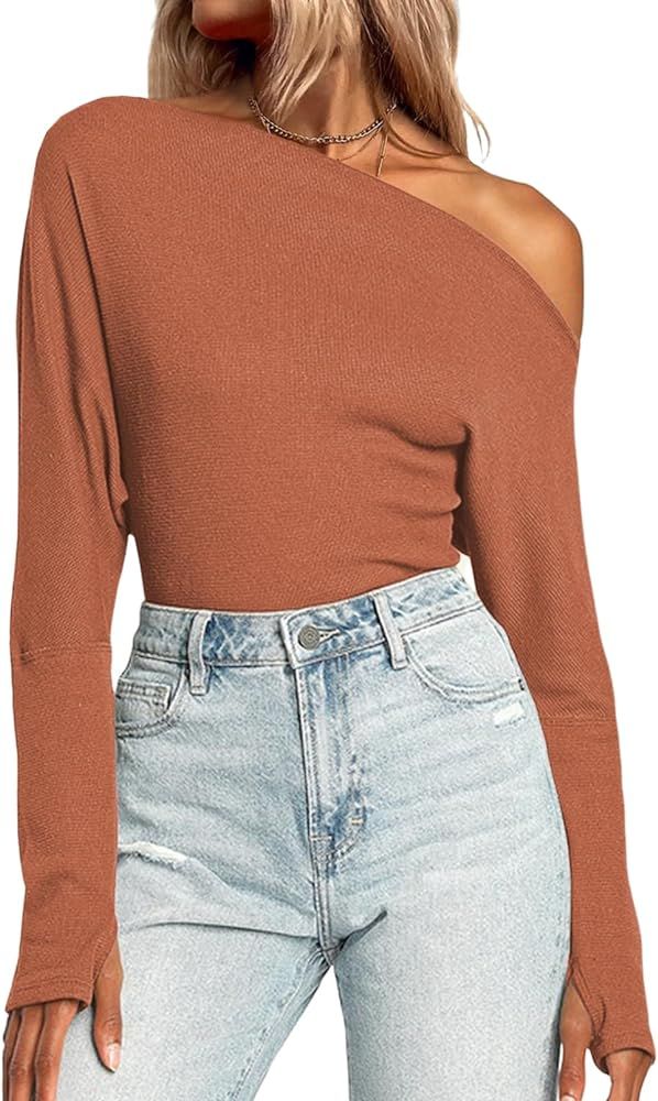 Dokotoo Womens 2023 Fall Tops Off The Shoulder Cute Sexy Tops for Women Trendy Tops | Amazon (US)