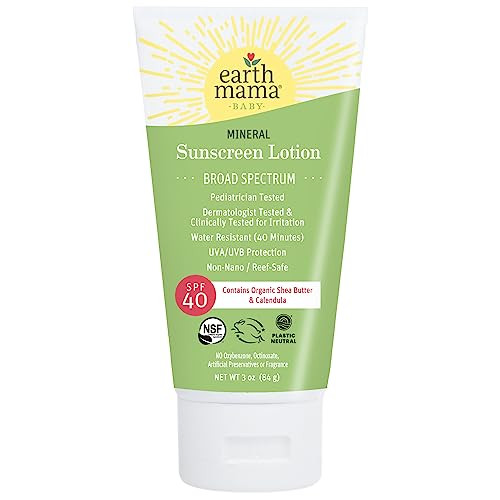 Earth Mama Baby Mineral Sunscreen Lotion SPF 40 | Reef Safe, Non-Nano Zinc, Natural Water Resistant Sun Cream for Babies, Kids & Adults, 3-Ounce | Amazon (US)