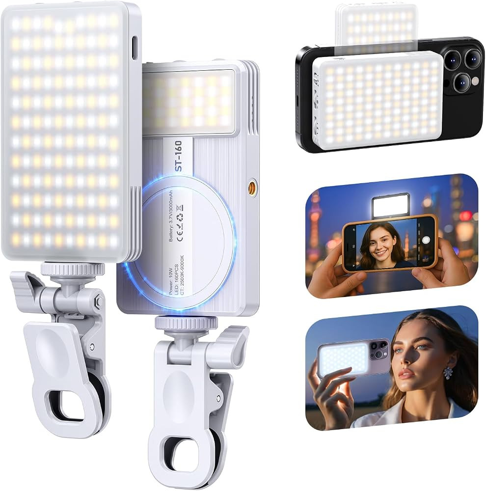 Magnet Phone Light, 160 LED Dual Side Selfie Light Compatible with iPhone Magsafe, 3 Lighting Adj... | Amazon (US)