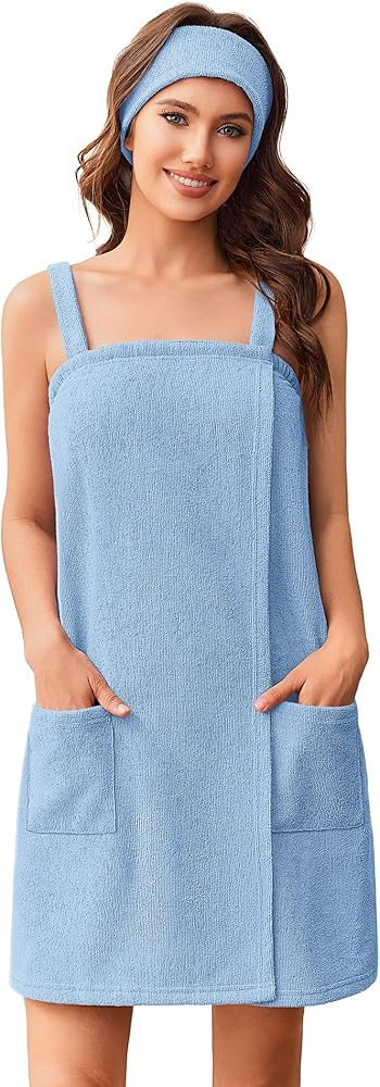 Ekouaer Towel Wrap for Women Spa Bath Robe Lightweight Terry Cloth Wrap Adjustable Shower Robe wi... | Amazon (US)