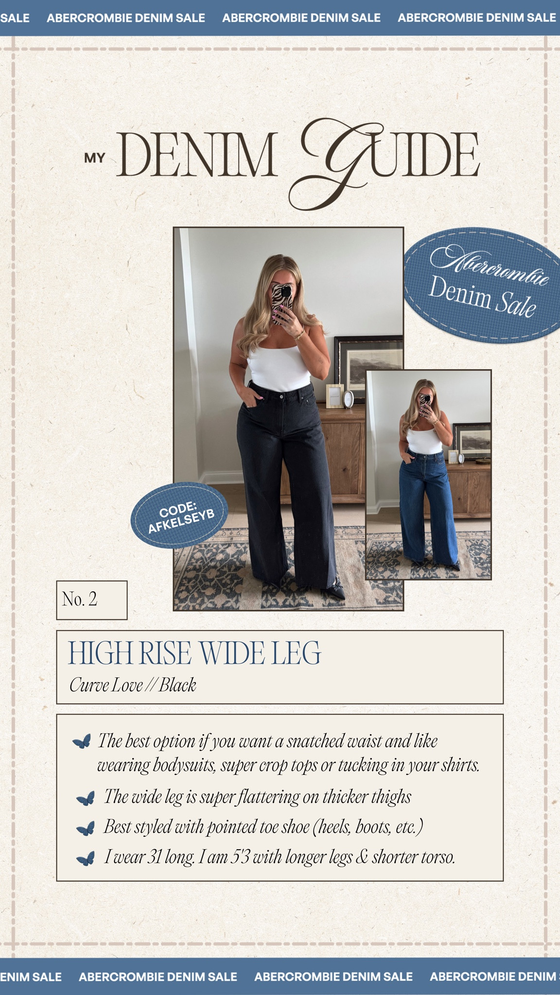 My denim guide🤍 All denim on sale and free returns. CODE: AFKELSEYB This guide is pre pregnancy photos and notes  

#LTKSaleAlert #LTKMidsize