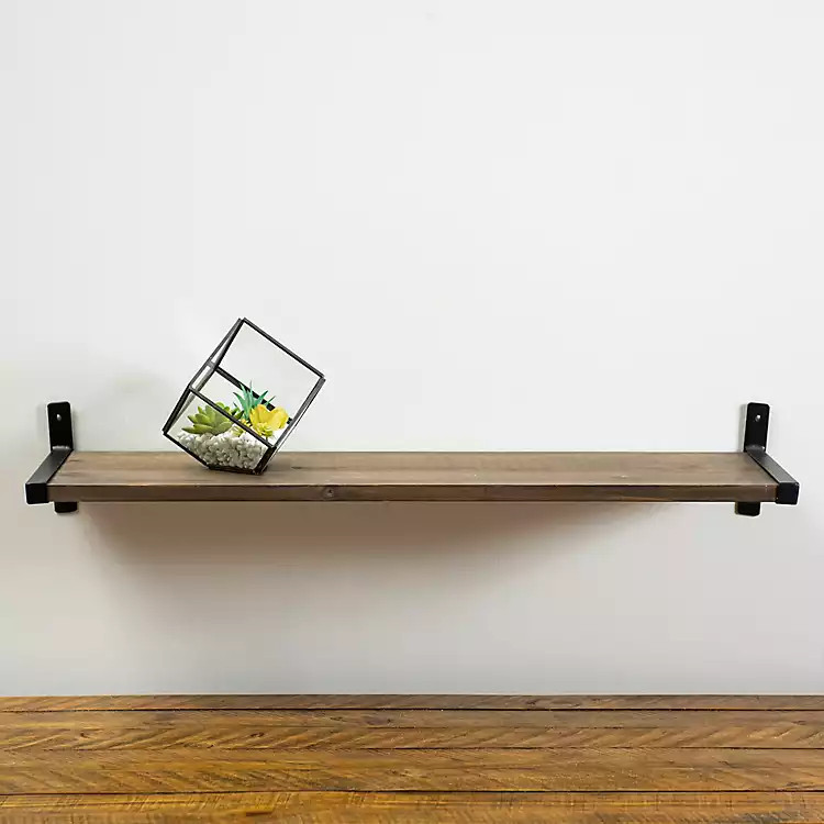 Brown Wood and Metal Floating Wall Shelf | Kirkland's Home