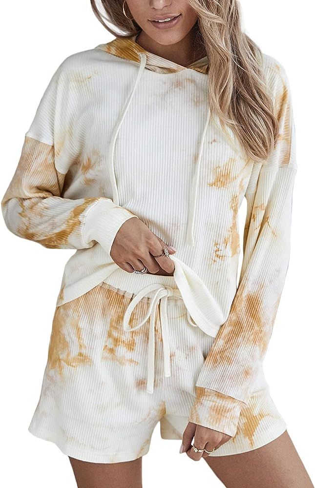 Doublju Women's Long Sleeve Hoodie Tie Dye Nightwear Pajamas Set Sleep & Lounge Set | Amazon (US)