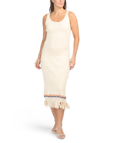 Wool Blend Fringe Hem Knit Maxi Dress for Women | Polyester/Cotton/Nylon | Marshalls