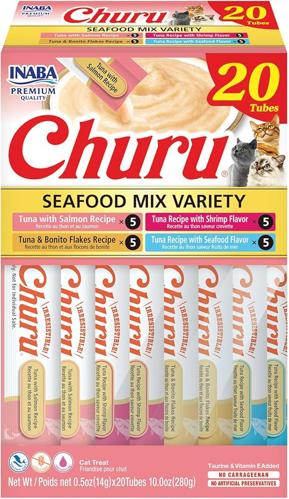 INABA Churu Cat Treats, Grain-Free, Lickable, Squeezable Creamy Purée Cat Treat/Topper with Vita... | Amazon (US)