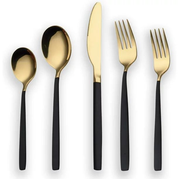 20 Piece Titanium Black and Gold Plated Stainless Steel Flatware Set , Sliverware Cutlery Set Ser... | Walmart (US)