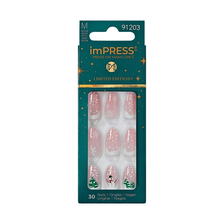 imPRESS Holiday Press-On Nails, Love at Frost Sight, Neutral, Medium, Almond Shape, 30 Ct. | Walmart (US)
