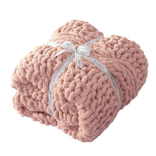 CLOUDS HUG Chunky Knit Blanket Throw - 100% Hand Knitted Chunky Soft Throw Blanket for Couch, Thick and Warm Blanket for Winter, Pink, 50x60 Inches | Amazon (US)