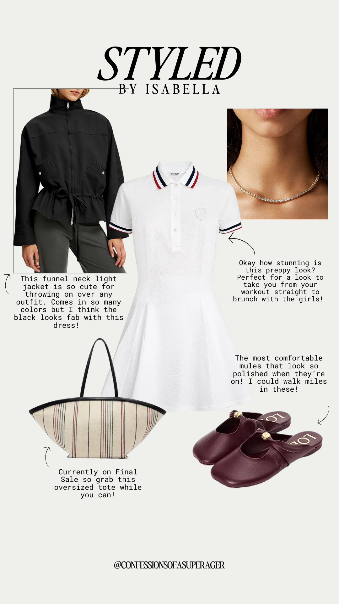 This preppy white polo dress is the perfect blend of sporty and chic! 🤍✨ Style it with a lightweight jacket, oversized tote, polished mules, and a delicate tennis necklace for an effortless look that goes from workout to brunch and beyond. Tap to shop the full look! #PreppyStyle #PoloDress #SportyChic #FallFashion #FallOutfits #CasualChic #ElevatedStyle #EverydayStyle #Over50Fashion #FashionOver50 #AgelessStyle #ClassicStyle #LTKFashion #LTKStyle #LTKFinds #ShopMyLook #ConfessionsOfASuperAger

#LTKootd #LTKSeasonal #LTKOver40