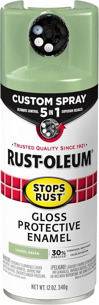 Rust-Oleum 384753 Stops Rust Custom Spray 5-in-1 Spray Paint, 12 oz, Gloss Laurel Green | Amazon (US)