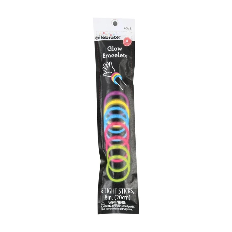 Way to Celebrate! Multicolor Glow Bracelets Party Favors, 8ct, 2.37in. x 10.51in. x 0.25in., 46g | Walmart (US)