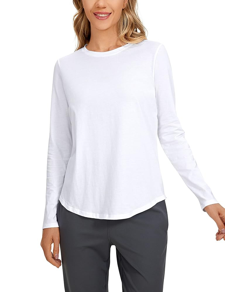 CRZ YOGA Pima Cotton Workout Long Sleeve Shirts for Women Athletic Crewneck Yoga Casual Tops Plai... | Amazon (US)