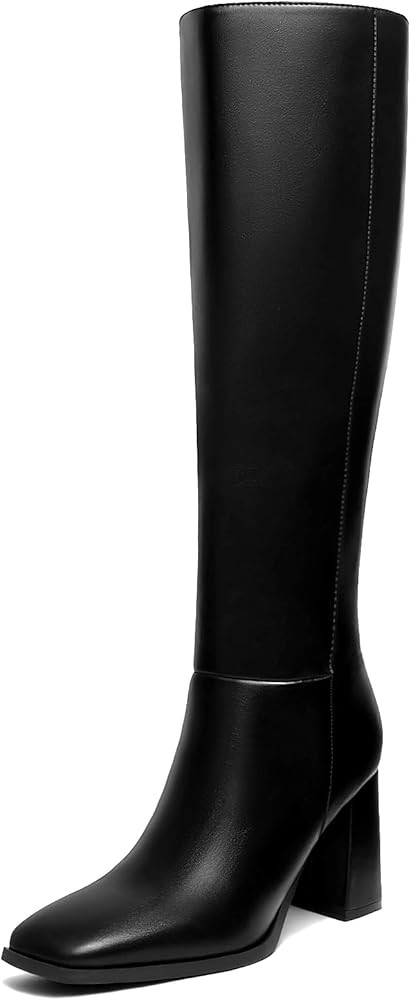 Athlefit Women's Knee High Boots Fashion Chunky Heel Square Toe Tall Boots Side Zipper Long Boots | Amazon (US)